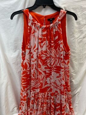 JBS Red & White Floral Tiered Sleeveless ruffled tail lined sun Dress sz 14